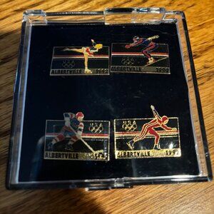 1992 Albertville USA Olympic Pin Set of 4 - Speed/Ice Skating Hockey Skiing